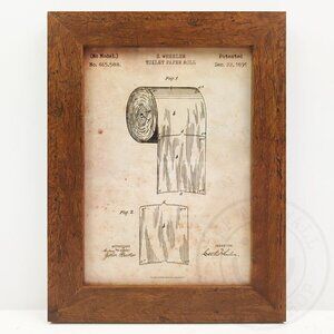 Toilet Paper Roll Direction Rustic Art Print Bathroom Decor 5x7" Natural Framed